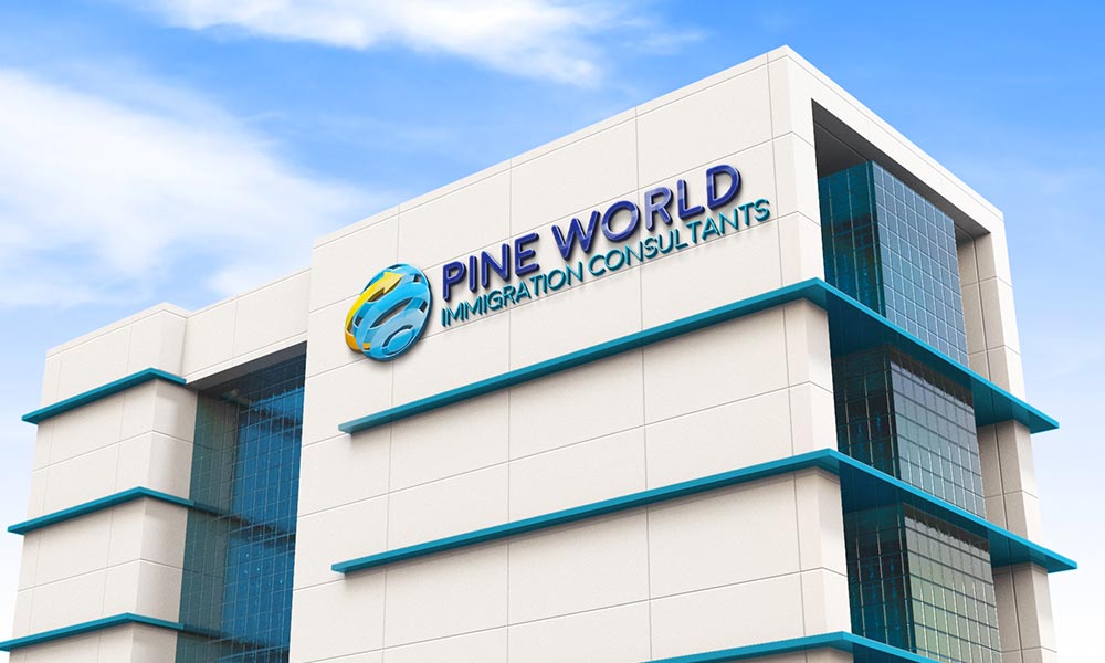 pine world immigration consultants logo building mockup