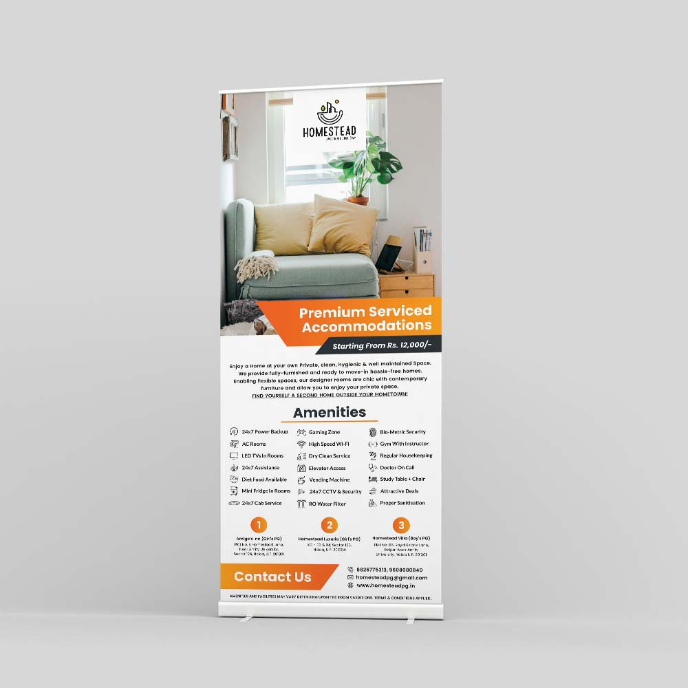 standee mockup for a students accomodation company