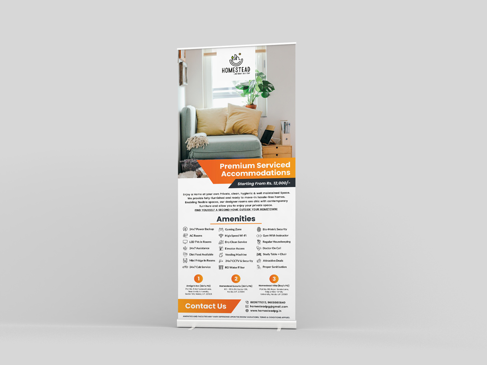 standee mockup for a students accomodation company